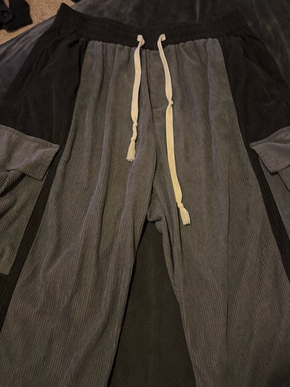 Men's Gray Drawstring Corduroy Pants